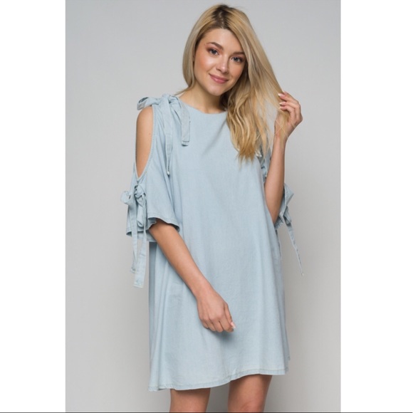 Light Denim Cold Shoulder Dress - Picture 2 of 6